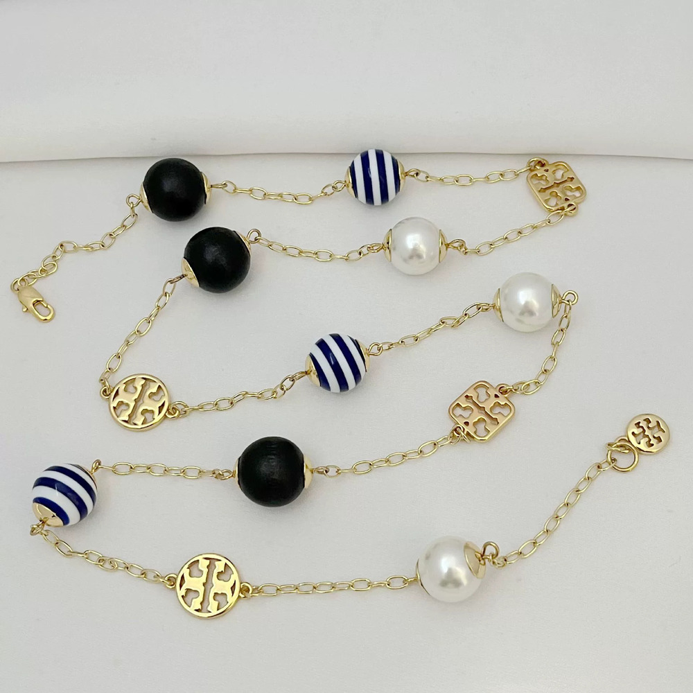 Tory Burch Inlaid Letter Pearl Necklace